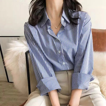 Striped Lantern Sleeve Blouse – Spring/Autumn Collection